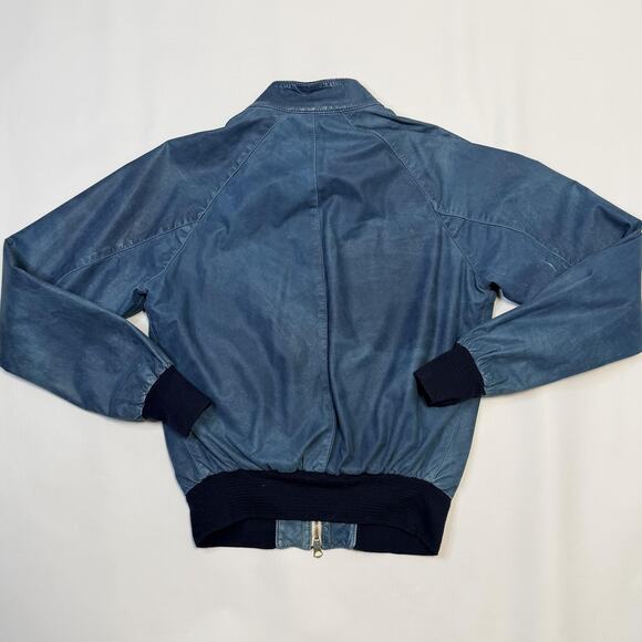 Brogden Track Jacket Mens Large Blue Leather Bomber Raglan Two-Way Zip Rib Knit - Picture 7 of 16